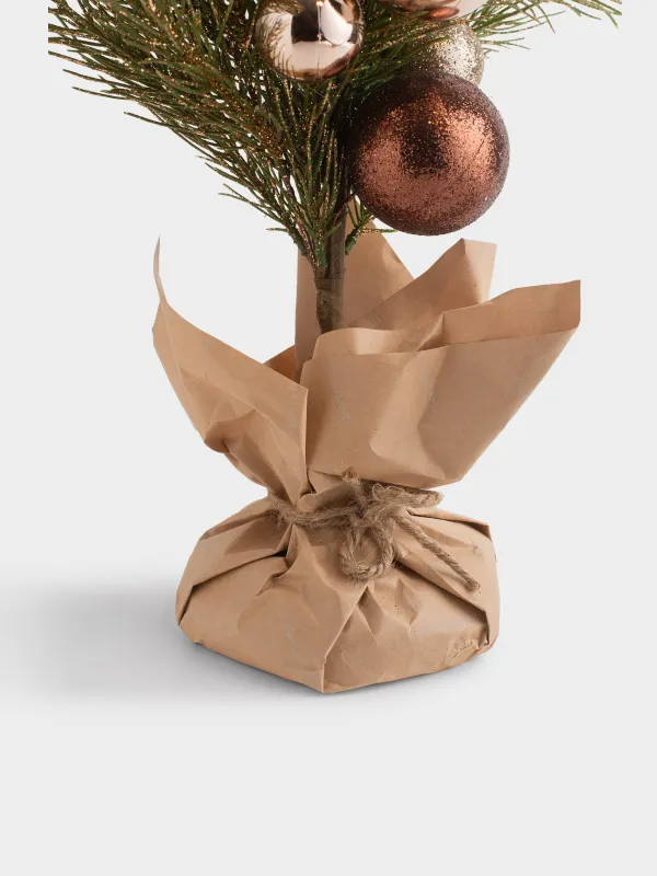 Композиция новогодняя, 70 см, в крафте, Хвоя и шары, Conifer champagne, image-2