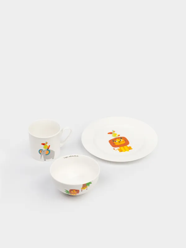 Набор посуды, детский, 1 перс, 3 пр, фарфор N, белый, Животные, Jungle, image-1