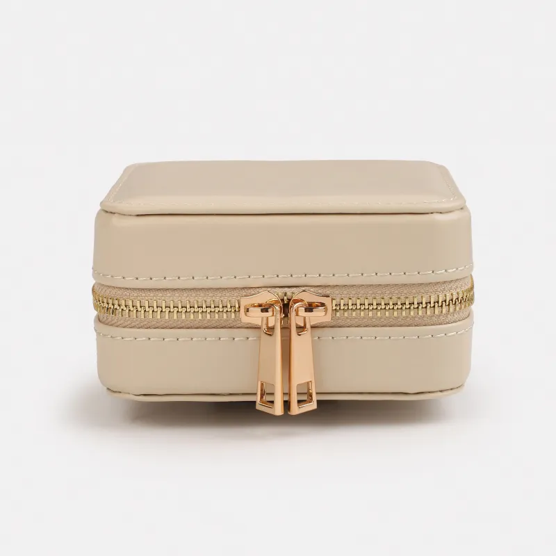 Шкатулка для украшений, 12х12 см, с зеркалом, искусственная кожа/МДФ, бежевая, Premiere small, image-1