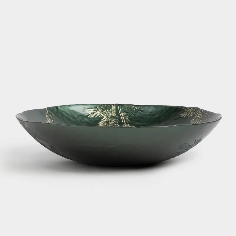 Ваза для фруктов, 30х7 см, стекло, зеленая, Еловая ветка, Winter delice