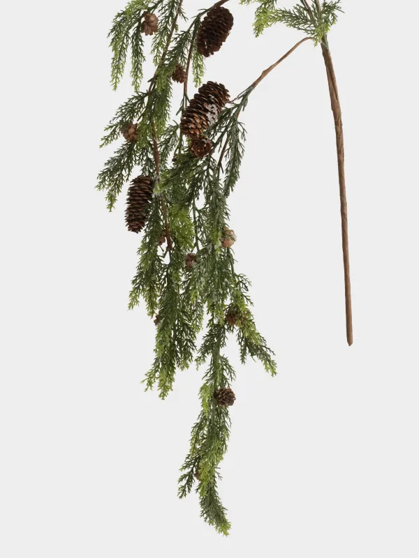 Ветка декоративная, 1,1 м, Хвоя с шишками, Conifer decor, image-3