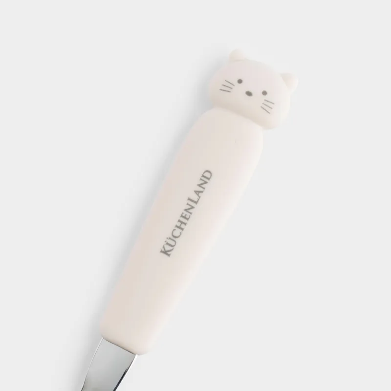 Ложка, детская, 14 см, сталь/силикон, бежевая, Кошка, Kiddy, image-3