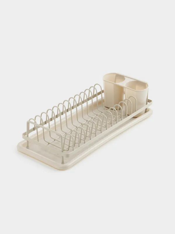 Сушилка для посуды, 42х17 см, с поддоном, металл/пластик, бежевая, Beige style, image-0