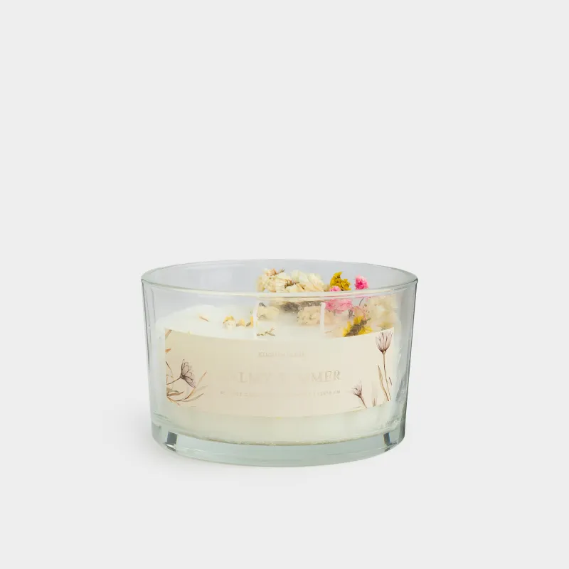 Свеча ароматическая, 8 см, три фитиля, в подсвечнике, с сухоцветами, Honeysuckle, Balmy summer