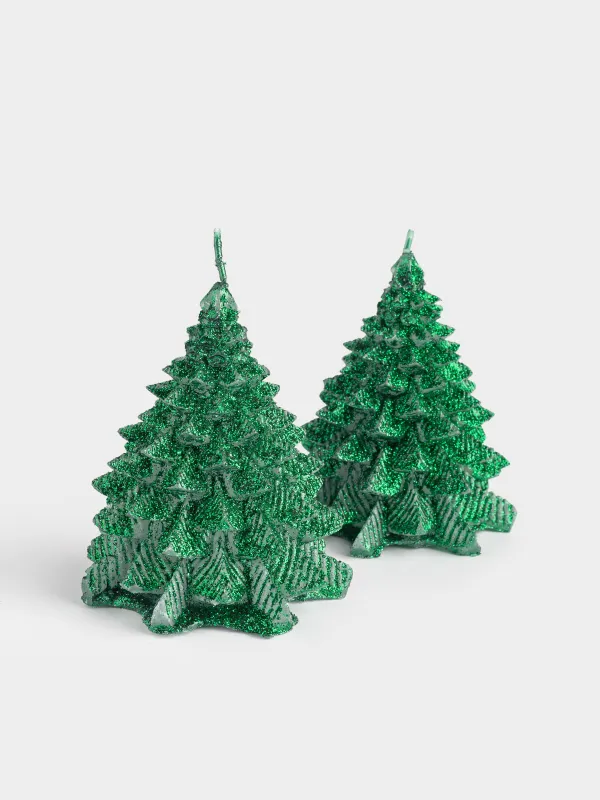 Свеча, 7x9 см, 2 шт, с блестками, зеленая, Елка, Fir candle, image-1