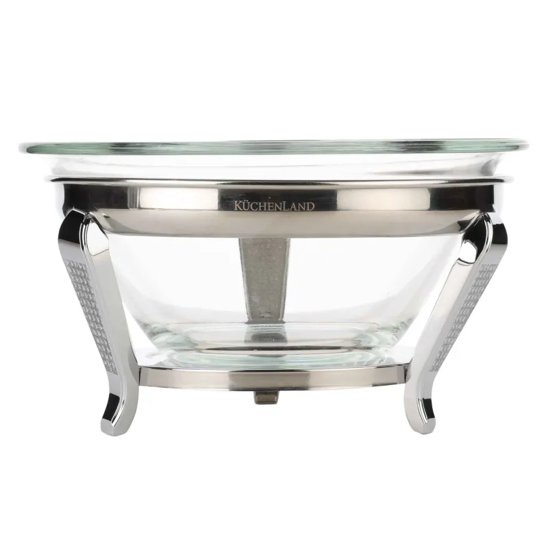 Салатник, 30х13 см, 3 пр, с ложкой/вилкой, на подставке, стекло/металл, Antarctica, image-1