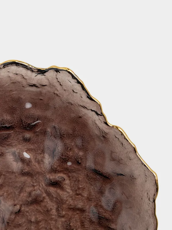 Блюдо, 30х3 см, стекло, коричневое, с золотистым кантом, Nautilus color, image-4