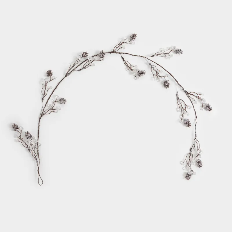 Ветка-гирлянда декоративная, 1,2 м, пластик/металл, Шишки с кристаллами, Crystal sparkle