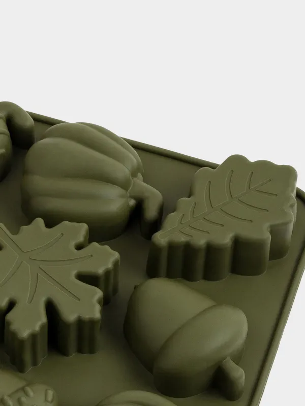 Форма для выпечки кексов, 17x17 см, 9 отд, силикон, зеленая, Осенние мотивы, Bakery, image-3