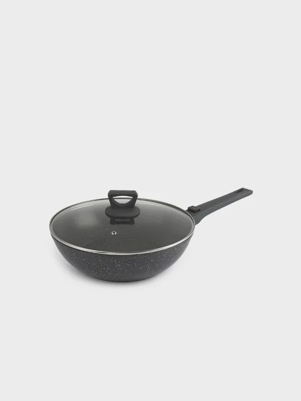 Вок, 28 см, с крышкой, съемная ручка, с покрытием, алюминий, Scandia, image-0