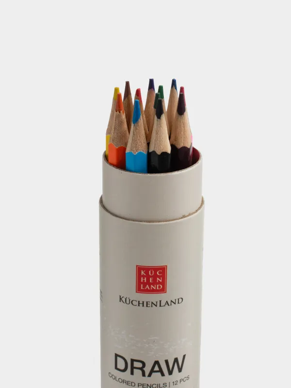 Набор карандашей, 12 шт, 17 см, цветные, в тубе с точилкой, Draw, image-1