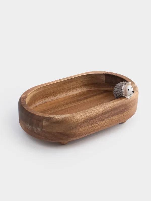 Блюдо декоративное, 25х15х5 см, дерево/полирезин, на ножках, овальное, Ежик, Noble tree, image-1