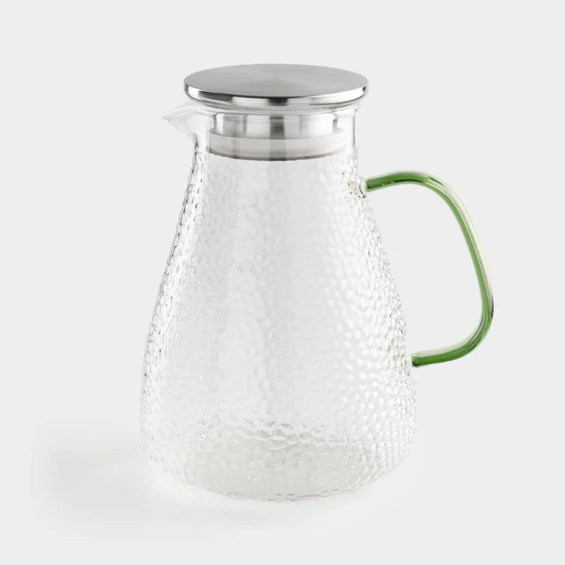 Кувшин, 1,7 л, с крышкой-фильтром, стекло Б/сталь, с зеленой ручкой, Dawned