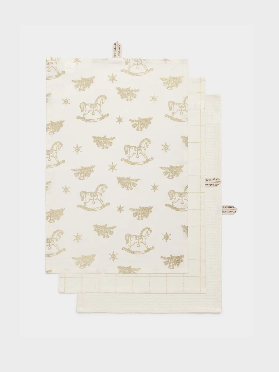 Полотенце кухонное, 40х60 см, 3 шт, хлопок, молочное, Лошадки/Клетка, Horse kitchen, image-0