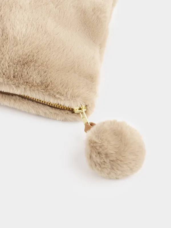 Косметичка, 24х18 см, искусственный мех, коричневая, Bushy beauty, image-2