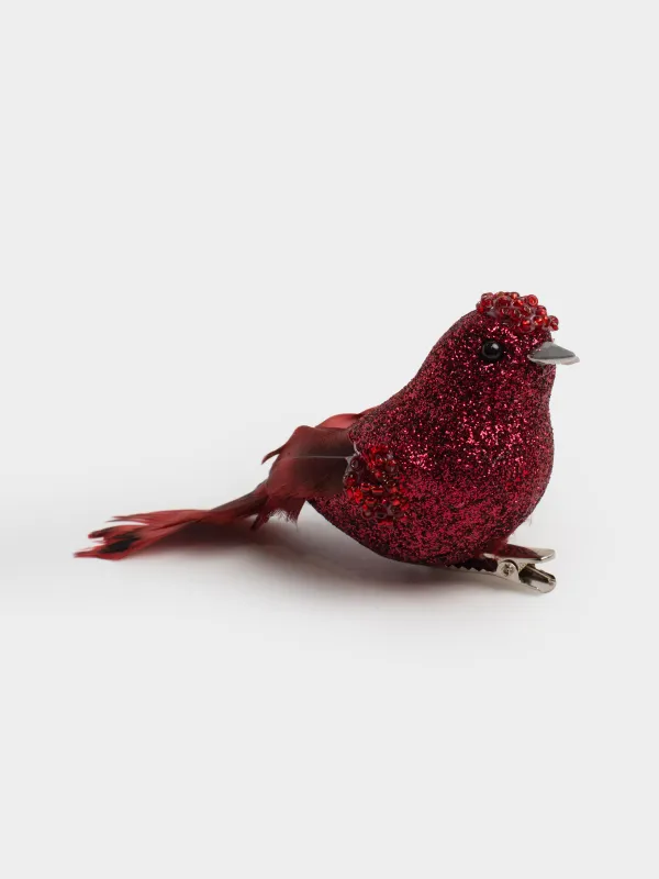 Украшение декоративное, 10 см, 2 шт, на клипсе, пенопласт/перо, красное, Птица, Birds NY, image-2