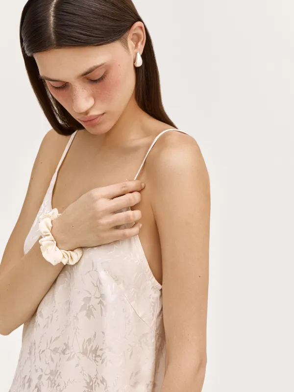 Резинка для волос, 8 см, со стразами, полиэстер, молочная, Silk, image-3