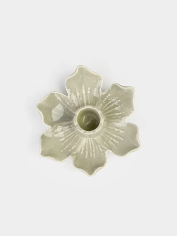 Подсвечник, 11х5 см, для тонкой свечи, фарфор P, зеленый, Цветок, Bloome, image-2