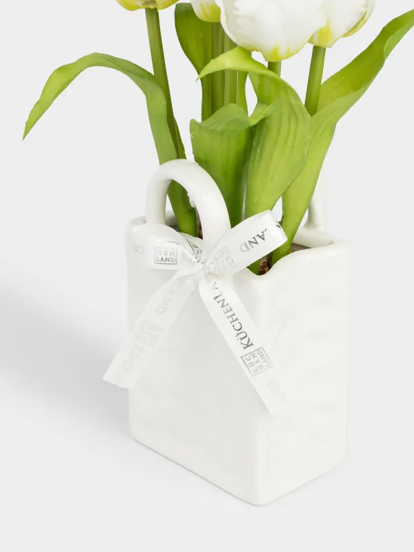 Букет искусственный, 25 см, в вазе, ТПЭ/керамика, Белые тюльпаны, Tulip garden, image-1