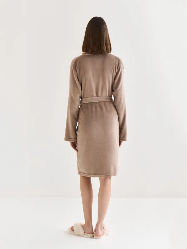 Халат женский, домашний, с длинным рукавом, полиэстер, мокко, Drew, image-4