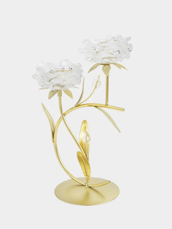 Подсвечник, 30 см, 2 чайные свечи, стекло/металл, золотистый, Цветы, Fantastic flowers, image-3