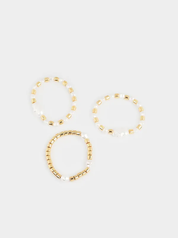 Набор браслетов, 18 см, 3 шт, акрил/пластик, золотистый, Бусины, Pearl, image-3