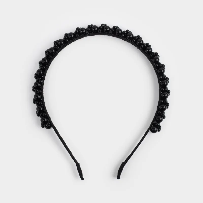 Ободок для волос, 13х16 см, пластик/металл, черный, Бусины, Hairstyle
