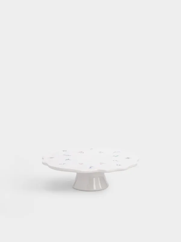 Блюдо на ножке, 23х7 см, керамика D, молочное, Нежные цветы, El flora, image-0