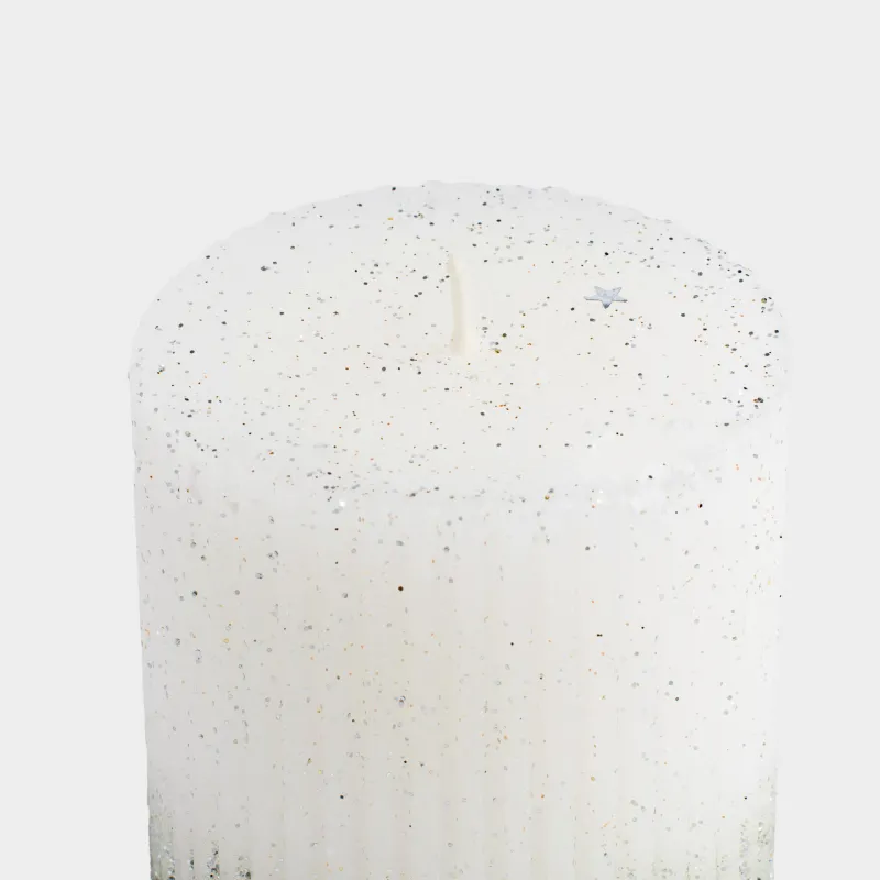 Свеча, 8 см, цилиндрическая, с блестками, бело-серебристая, Metallic glow, image-4