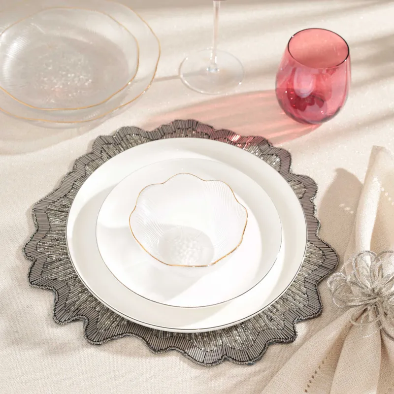 Салфетка под приборы, 36 см, бисер, фигурная, серо-серебристая, Art beads-t, image-3