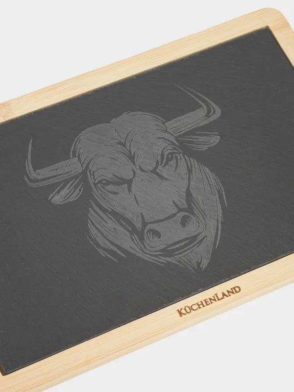 Набор для подачи стейка, 1 перс, 3 пр, сталь/сланец/бамбук, Бык, BBQ, image-5