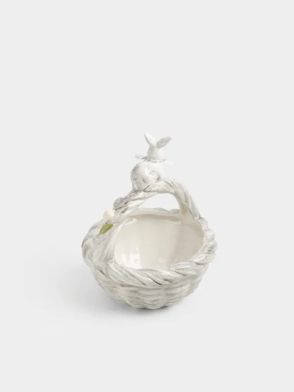 Конфетница, 23х28 см, 1,8 л, с ручкой, керамика D, серая, Кролик на корзине с цветами, Easter, image-4