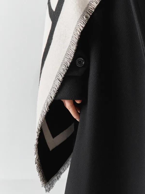 Пончо с бахромой, двустороннее, молочно-черное, Poncho, image-6