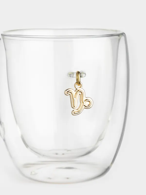 Кружка, 280 мл, стекло Б/металл, с золотистой подвеской, Козерог, Air figure zodiac, image-4