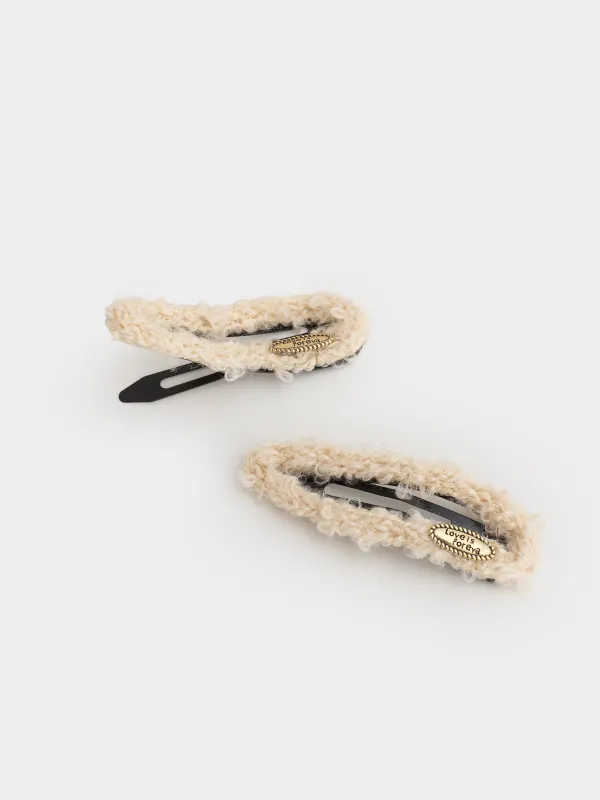 Заколка для волос, 8 см, 2 шт, искусственный мех/металл, молочная, Plush, image-3