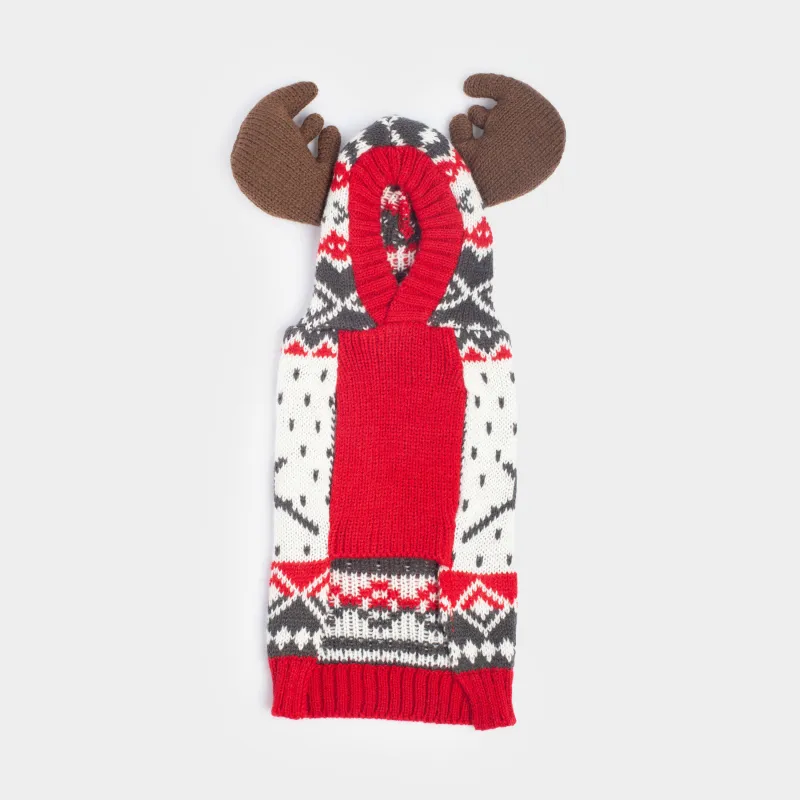 Свитер для животных, 32 см, р. S, с капюшоном, акрил, бело-красный, Зимний узор, Fashion pet