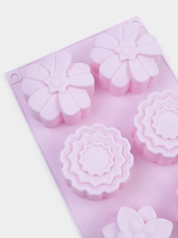 Форма для выпечки кексов, 27х16 см, 6 отд, силикон, розовая, Цветы, Bakery color, image-3