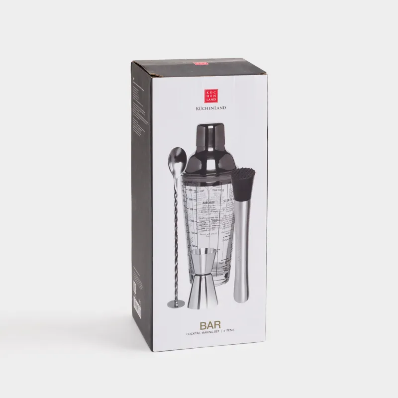 Набор для приготовления коктейлей, 4 пр, шейкер/джиггер/барная ложка/мадлер, стекло/сталь, Bar, image-4