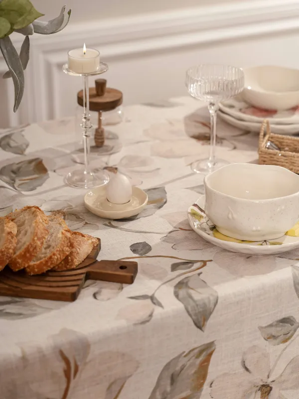 Скатерть, 160х160 см, полиэстер/лен, молочно-желтая, Цветы, Flowery flax, image-2