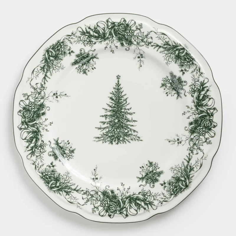 Тарелка обеденная, 26 см, фарфор N, бело-зеленая, Елка, Winter lace