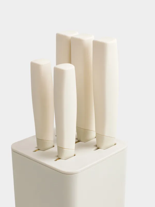 Набор ножей, 5 пр, в подставке, сталь/пластик, бежевый, Levadi, image-1