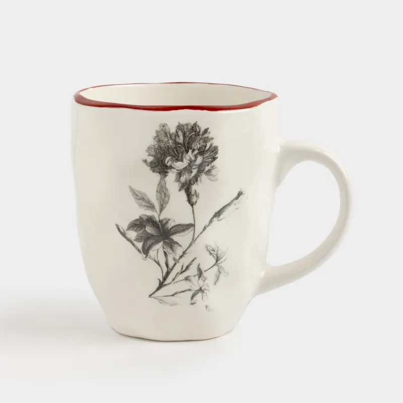 Кружка, 390 мл, керамика D, белая, Графичные цветы, Floria graphic