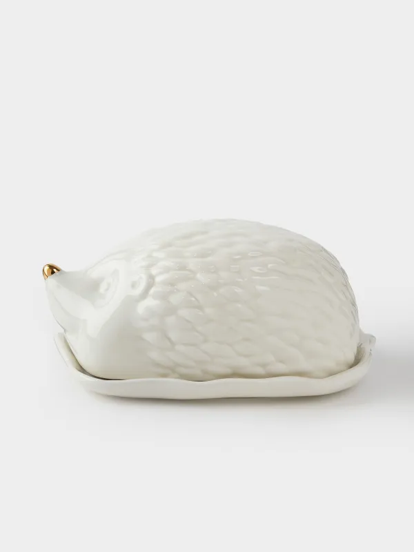 Масленка, 18 см, керамика, прямоугольная, молочно-золотистая, Еж, Golden glow, image-0