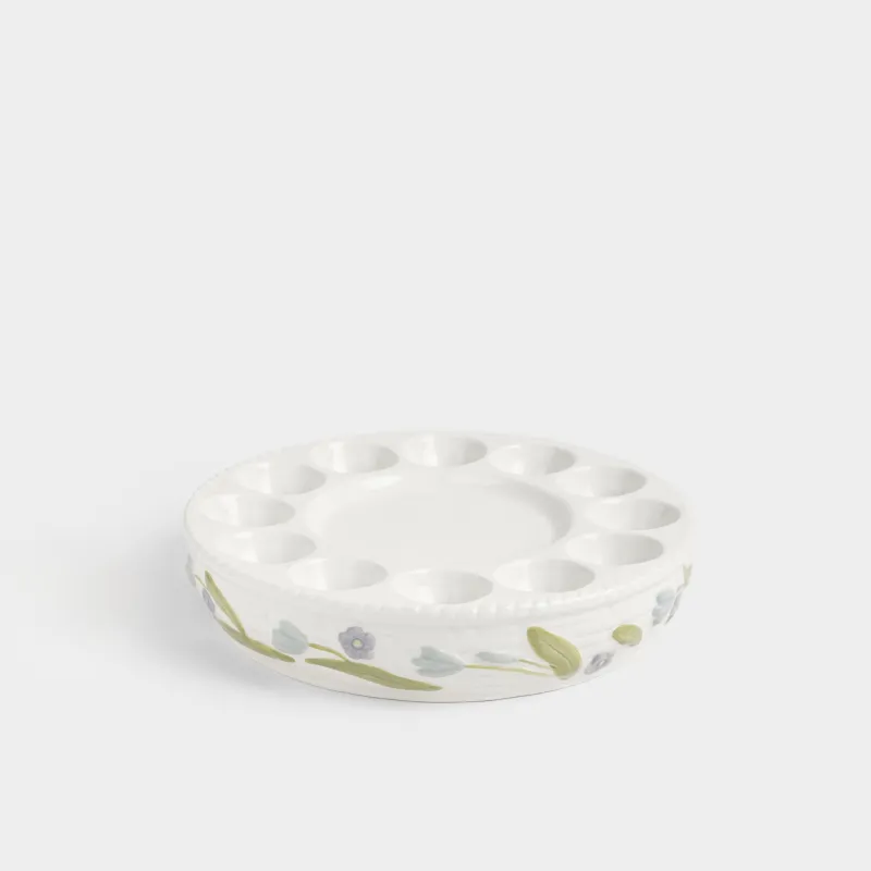 Блюдо пасхальное, 26 см, 12 отд, с местом для кулича, керамика D, молочно-серое, Цветы, Easter