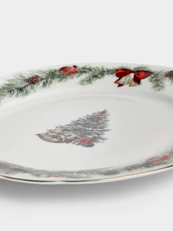 Тарелка обеденная, 27 см, Елка с лошадкой, Christmas miracle classic, image-2