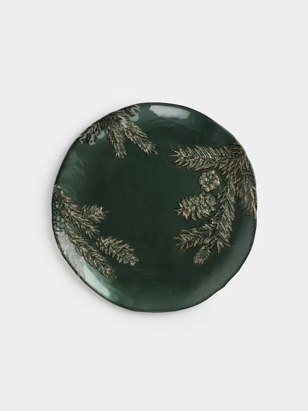 Блюдо, 26х2 см, стекло, зеленое, Еловые ветки, Winter delice, image-0