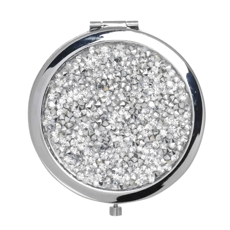 Зеркало карманное, 7 см, двустороннее, сталь, серебристое, Стразы, Art deco, image-3