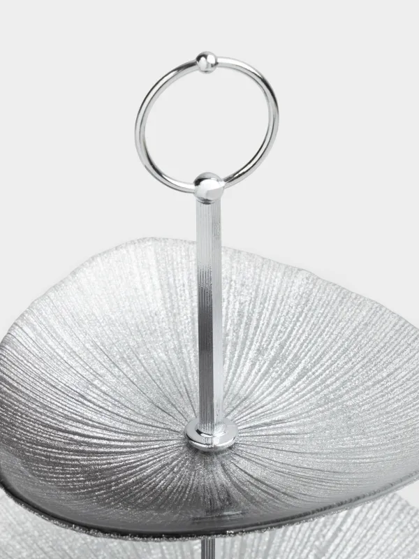 Подставка для пирожных, 16х21/24 см, 2 яруса, стекло/металл, серебристо-серая, Angle, image-3