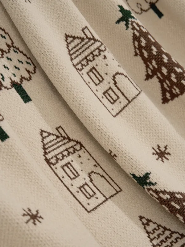 Плед, 130х170 см, полиэстер/хлопок, молочно-зеленый, Елки и дома, Tree, image-3