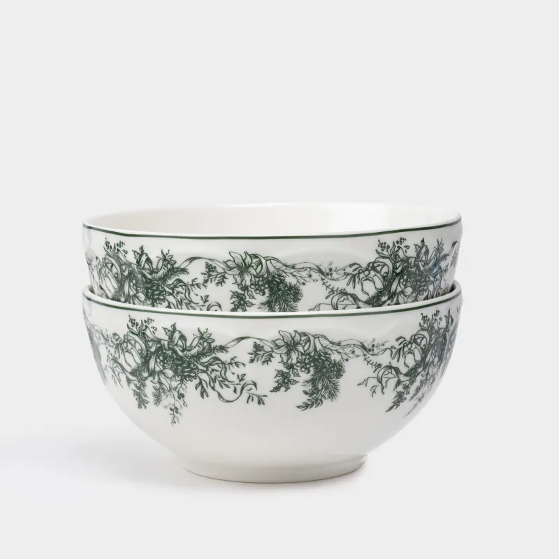 Пиала, 14х7 см, 2 шт, фарфор N, бело-зеленая, Зимний букет, Winter lace